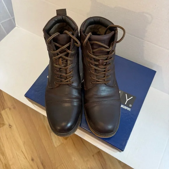 Johnston & Murphy Lombard Cap Toe Rich Brown Lace-Up Boots Size 10 M - Picture 4 of 12